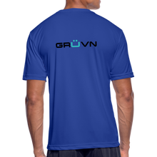 Load image into Gallery viewer, LIVE IT Men’s Moisture Wicking Performance T-Shirt (GRÜVN on back) Blue Logo (4 Colors) - royal blue
