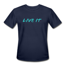 Load image into Gallery viewer, LIVE IT Men’s Moisture Wicking Performance T-Shirt (GRÜVN on back) Blue Logo (4 Colors) - navy
