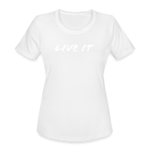 Load image into Gallery viewer, LIVE IT Women&#39;s Moisture Wicking Performance T-Shirt (GRUVN on back) - White Logo (4 Colors) - white
