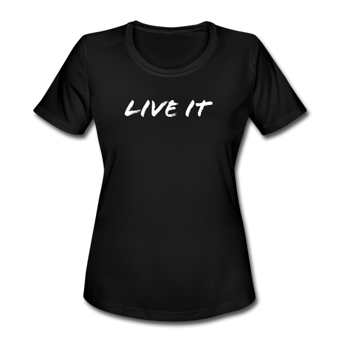 LIVE IT Women's Moisture Wicking Performance T-Shirt (GRUVN on back) - White Logo (4 Colors) - black