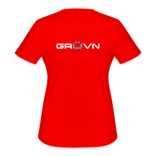 Load image into Gallery viewer, LIVE IT Women&#39;s Moisture Wicking Performance T-Shirt (GRUVN on back) - White Logo (4 Colors) - red
