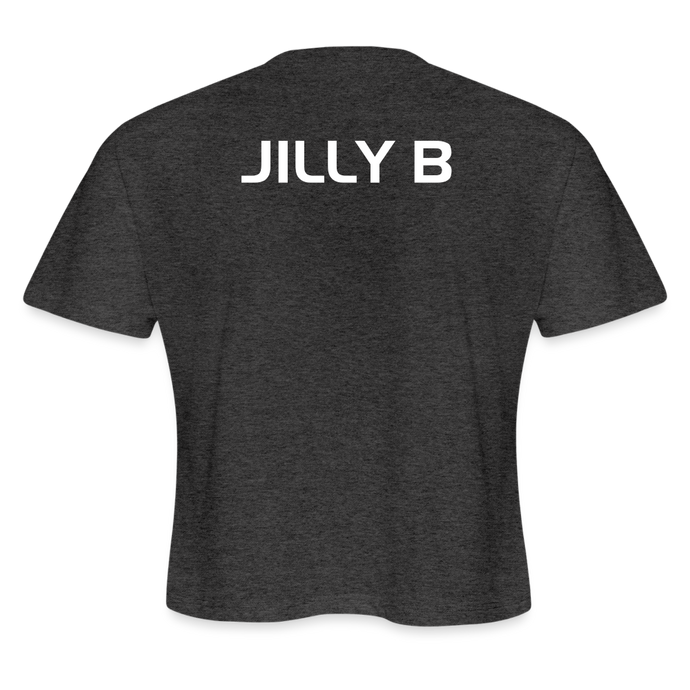 GRÜVN Women's Cropped T-Shirt (JILLY b on back) - 3 Colors - deep heather